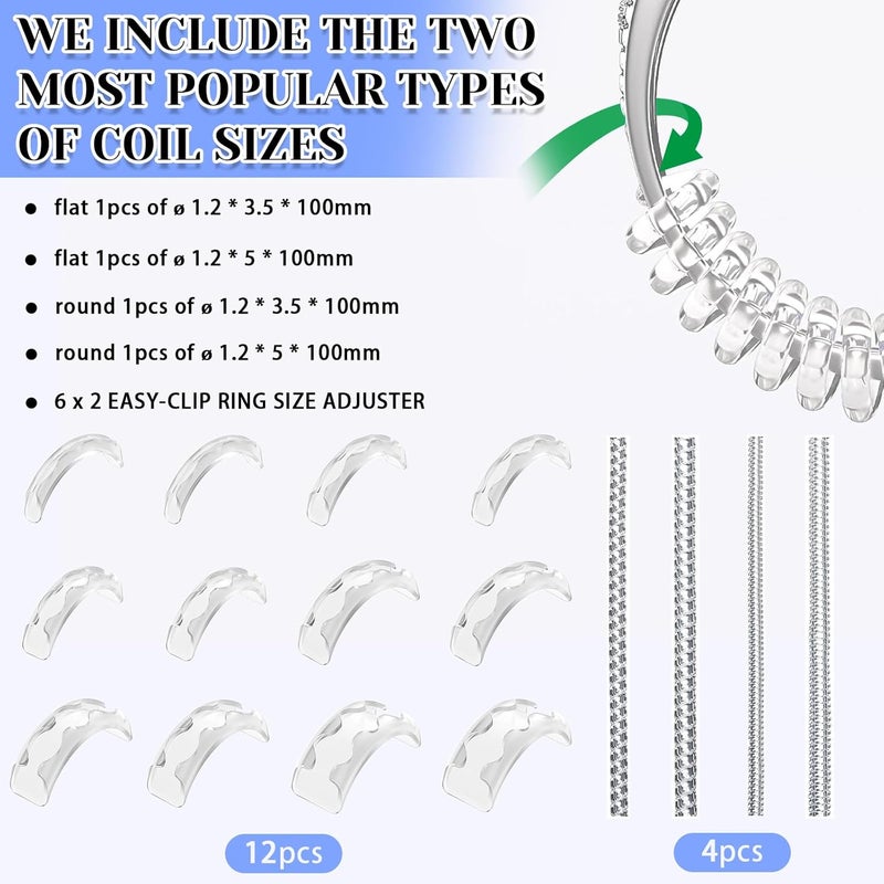Eiito Ring Sizers for Loose Rings, 16 Pack Ring Guards for Loose Rings, Reduce by 0.5-1 Size Without Resizing, Fits Bands 1-8mm, Invisible Design for Women and Men, 2 Styles Insert and Spiral - Image 2
